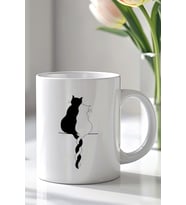 Aşk Temalı Kedi Figürlü 330ml Baskılı Beyaz Seramik Kupa Bardak