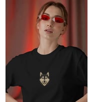 Husky Köpek Baskılı Unisex Oversize Tişört – Minimal Husky Tasarım (Siyah)