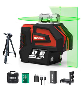 KOBB KBL32GTP Profesyonel Li-ion Yatay 360° ve Dikey Otomatik Hizalamalı Yeşil Nokta Şakül ve Çapraz Çizgi Lazer+Tripod