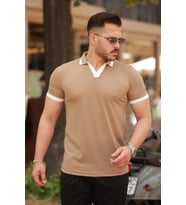pilelistore- Erkek Hemşire Yaka Kısa Kollu Tişört (Açık Kahve)