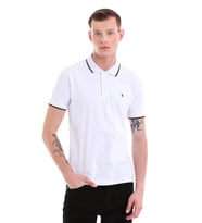 Beyaz Regular Fit Düz %100 Pamuklu Polo Yaka Tişört