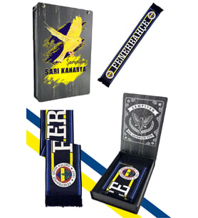 Fenerbahçe Lacivert Üç Renkli Unisex Dokuma Atkı Uv Kutu Hediyeli