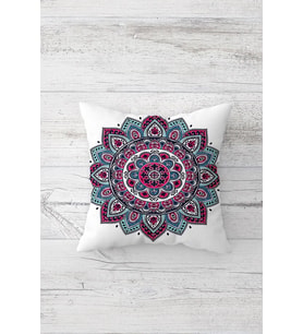 Mandala Desenli Çift Tarafı Baskılı Gizli Fermuarlı Yastık Kılıfı Kırlent Koltuk Yastık Kılıfı (Beyaz)