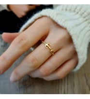 14k Altın Kalbinde Demirli Çapa Yüzük