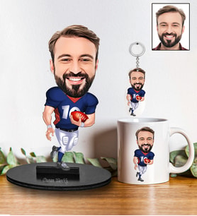 Kişiye Özel Amerikan Futbolu Tasarımlı Karikatür Biblo Anahtarlık Ve Kupa Hediye Seti 69
