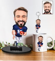 Kişiye Özel Amerikan Futbolu Tasarımlı Karikatür Biblo Anahtarlık Ve Kupa Hediye Seti 69