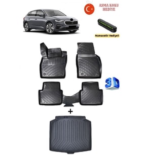 Rizline Skoda Scala 2019 Sonrası Uyumlu 3D Havuzlu Paspas ve Bagaj Havuzu Seti ASMA KOKU VE NUMARATÖR HEDİYELİ