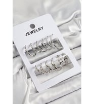 Pirinç Karışık Halka Model Gümüş Renk 6 Çift Kadın Küpe Set - TJ-BKP10877