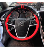 Opel Meriva B Dikme Direksiyon Kılıfı Parlak Siyah Kırmızı Detaylı Kırmızı Çift Yüzük ve Dikiş 2010-2017