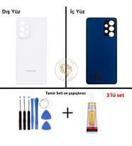 Samsung A53 Beyaz Arka Pil Kapağı Batarya Kapağı Lazer Kesim + Yapıştırıcı ve Vida Seti