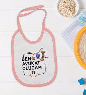 BK Kids Avukat Olucam Tasarımlı Pembe Bebek Mama Önlüğü-1