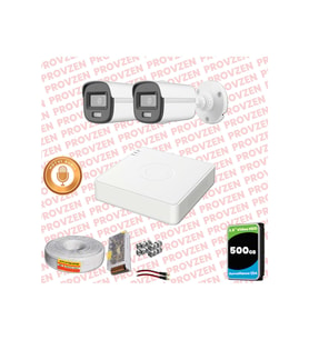 Provzen Hikvision 2'li Full HD Güvenlik Kamerası Set 7/24 Renkli, Mikrofonlu, Olay Anında Bildirim