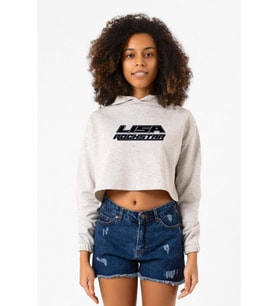 Lisa Rockstar Beyaz Kırçıllı Kadın Crop Kapşonlu