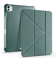 Apple iPad Pro 11 2025 M5 ile Uyumlu Kılıf Silikon Yumuşak Kalem Bölmeli Esnek 4 Farklı Stand Olabilen Tablet Kılıfı Koyu Yeşil
