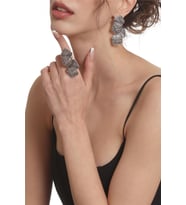 Kadın Antik Gümüş Kaplama Çivili Model Tasarım Küpe &Yüzük Set