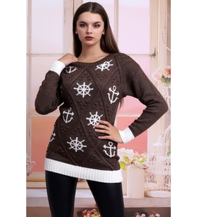 CM8-1058 Denizci desen triko KAHVE