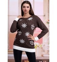 CM8-1058 Denizci desen triko KAHVE