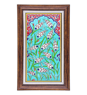Armada Çini 20x40 Cm ED 154 Mavili Lalezar El dekoru Çini Pano