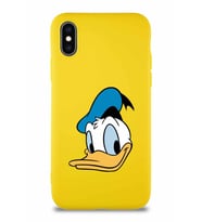 Apple iPhone X Soft Premier Kapak Donald Duck-B Tasarımlı Silikon Kılıf - Sarı (Şeffaf)