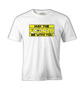 May the Fourth Be With You with Lightsaber Beyaz Erkek Tshirt