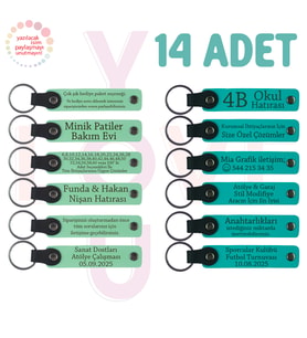 Yeşil & Koyu Turkuaz, Kurumsal Fuar Katılımcılarına Hediye, 14’lü Set, İsim Yazılabilen Anahtarlık