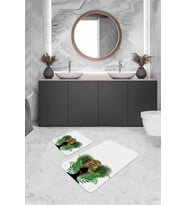 Ekru Etnik Desen Banyo Halısı Klozet 2'li Paspas Seti BS232