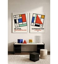 Modern Geometrik Soyutlama 2'li Ahşap Çerçeveli Tablo Seti