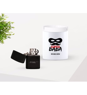 BK Gift Kişiye Özel Babalar Günü Hediyesi Süper Baba Tasarımlı Seramik Kül Tablası ve Benzinli Çakmak Seti-4 (Model 1)