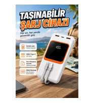 10000 mAh Taşınabilir Powerbank – Dijital Göstergeli, USB ve Type-C Çıkışlı Beyaz