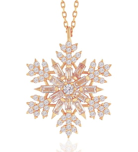 Madam Matmazel Öğretmenler Günü Hediyesi Kar Tanesi Zirkon Taşlı Rose Kadın Kolye, 925 Ayar, Baget Zirkon (Rose - Gold)