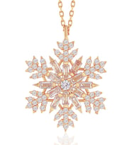 Madam Matmazel Öğretmenler Günü Hediyesi Kar Tanesi Zirkon Taşlı Rose Kadın Kolye, 925 Ayar, Baget Zirkon (Rose - Gold)