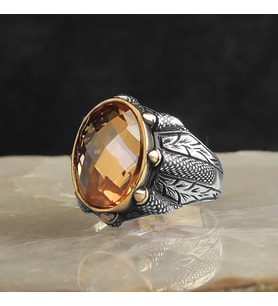 925 Ayar Gümüş Yüzük Zirkon Taşı Kristal Kesim Şahin Tırnaklar Detaylı