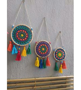 EL EMEĞİ MAKROME MANDALA MOTİFLİ DÜŞ KAPANI DUVAR SÜSÜ 3 LÜ SET