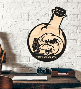 Kişiye Özel Cam Şİşe Gemi Dalga Temalı Ahşap Duvar Tablo