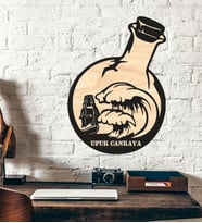 Kişiye Özel Cam Şİşe Gemi Dalga Temalı Ahşap Duvar Tablo