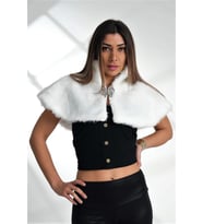Markano Beyaz Broşlu Kürk Etol Bolero