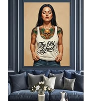 "Eski Okul" T-Shirt Baskılı Dövmeli Kadın Dekoratif Kanvas - Mdf Ahşap Tablo