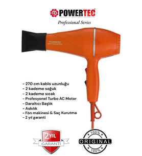 POWERTEC TR-501 Profesyonel Renkli Fön Makinesi Turuncu