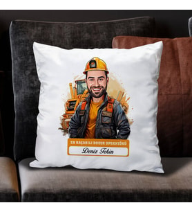 Kişiye Özel Hediye Karikatürlü En İyi Erkek Dozer Operatörü Yastık