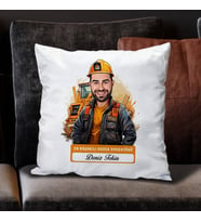 Kişiye Özel Hediye Karikatürlü En İyi Erkek Dozer Operatörü Yastık