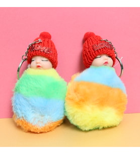Love Tasarımlı Uyuyan Peluş Bebek Anahtarlık 2 Adet (Kırmızı)