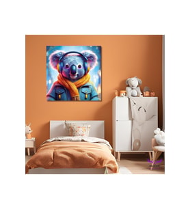 Tekli Kare Kanvas Çocuk Odası Müzik Dinleyen Koala Tasarımı