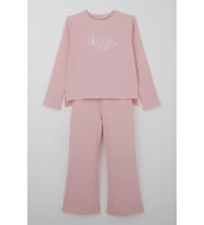 Breeze Kız Çocuk Pantolonlu Takım Yazı Nakışlı Fiyonk Detaylı 4-8 Yaş, Pembe