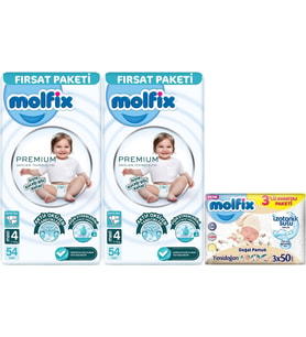 Molfix Premium Bebek Bezi Beden:4 (7-14KG) Maxi 108 Adet Fırsat Pk + 3 Adet Islak Mendil
