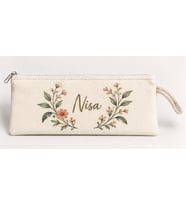 Kişiye Özel Çiçek Çelengi Baskılı Fermuarlı Clutch El Çantası Makyaj Çantası Model 01294
