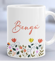 Kişiye Özel Çiçek Desenli Hediye Kupa Bardak Doğum Günü Hediyesi -10- (Beyaz)
