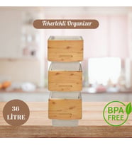 Motek Patateslik Soğanlık Sepeti Oyuncak Kutusu Tekerlekli Organızer Çok Amaçlı Kutu 3X12Lt-Bambu+Krem