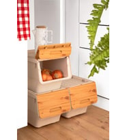 Motek Patateslik Soğanlık Sepeti Oyuncak Kutusu Tekerlekli Organızer Çok Amaçlı Kutu 3X12Lt-Bambu+Krem