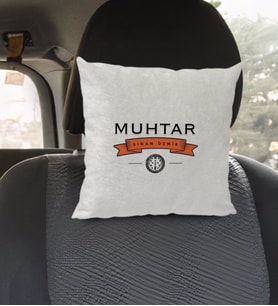 BK Gift Kişiye Özel İsimli Muhtar Tasarımlı Kare Araç Koltuk Yastığı-2