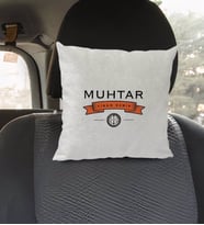 BK Gift Kişiye Özel İsimli Muhtar Tasarımlı Kare Araç Koltuk Yastığı-2